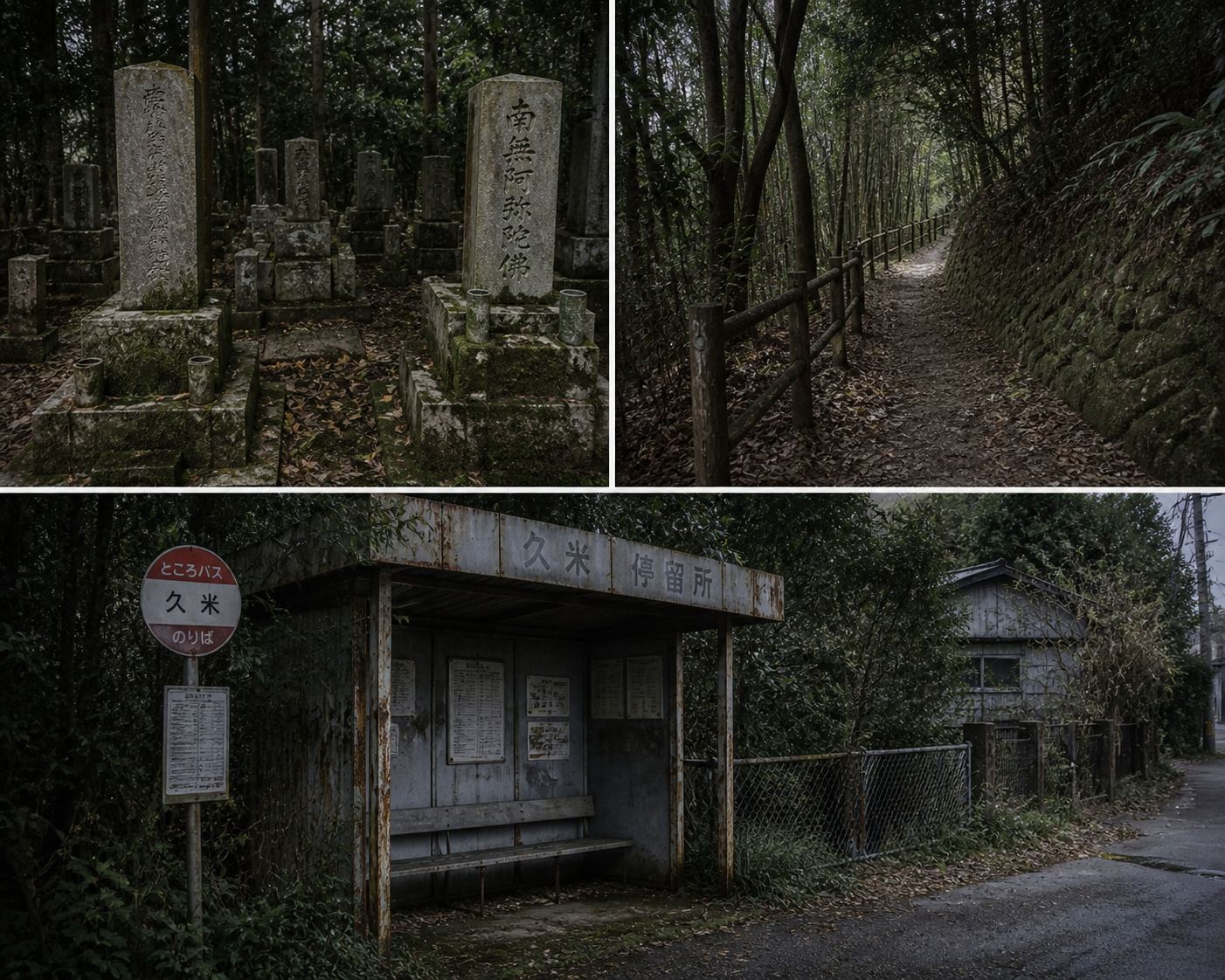 도코로자와 지역의 옛 묘지, 오래된 산책로, 버려진 정류장.png